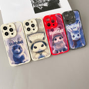 For iPhone XR Liquid Silicone Oil Painting Rabbit Phone Case(Black Blue Grey)