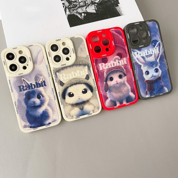 For iPhone XR Liquid Silicone Oil Painting Rabbit Phone Case(Black Blue Grey)
