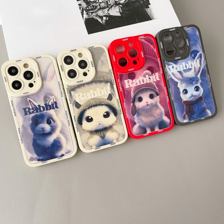 For iPhone XR Liquid Silicone Oil Painting Rabbit Phone Case(Black Blue Grey)