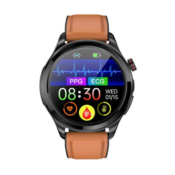 TK22 1.39 inch IP67 Water-resistant Leather Band Smart Watch Supports ECG / Non-invasive Blood Sugar(Brown)