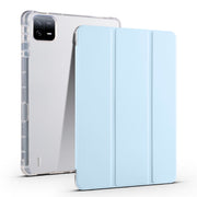 For Xiaomi Pad 6 / 6 Pro 3-fold Clear TPU Smart Leather Tablet Case with Pen Slot(Ice Blue)