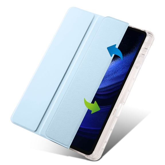 For Xiaomi Pad 6 / 6 Pro 3-fold Clear TPU Smart Leather Tablet Case with Pen Slot(Ice Blue)