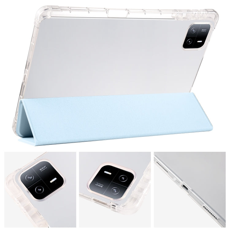 For Xiaomi Pad 6 / 6 Pro 3-fold Clear TPU Smart Leather Tablet Case with Pen Slot(Ice Blue)