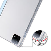 For Xiaomi Pad 6 / 6 Pro 3-fold Clear TPU Smart Leather Tablet Case with Pen Slot(Ice Blue)
