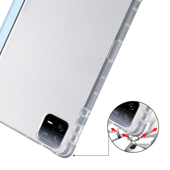 For Xiaomi Pad 6 / 6 Pro 3-fold Clear TPU Smart Leather Tablet Case with Pen Slot(Ice Blue)