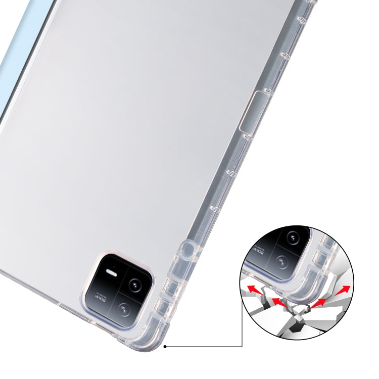For Xiaomi Pad 6 / 6 Pro 3-fold Clear TPU Smart Leather Tablet Case with Pen Slot(Ice Blue)