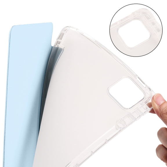 For Xiaomi Pad 6 / 6 Pro 3-fold Clear TPU Smart Leather Tablet Case with Pen Slot(Ice Blue)