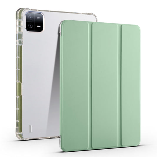 For Xiaomi Pad 6 / 6 Pro 3-fold Clear TPU Smart Leather Tablet Case with Pen Slot(Green) - free shipping - PMC Jewellery - Order now!