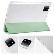 For Xiaomi Pad 6 / 6 Pro 3-fold Clear TPU Smart Leather Tablet Case with Pen Slot(Green)