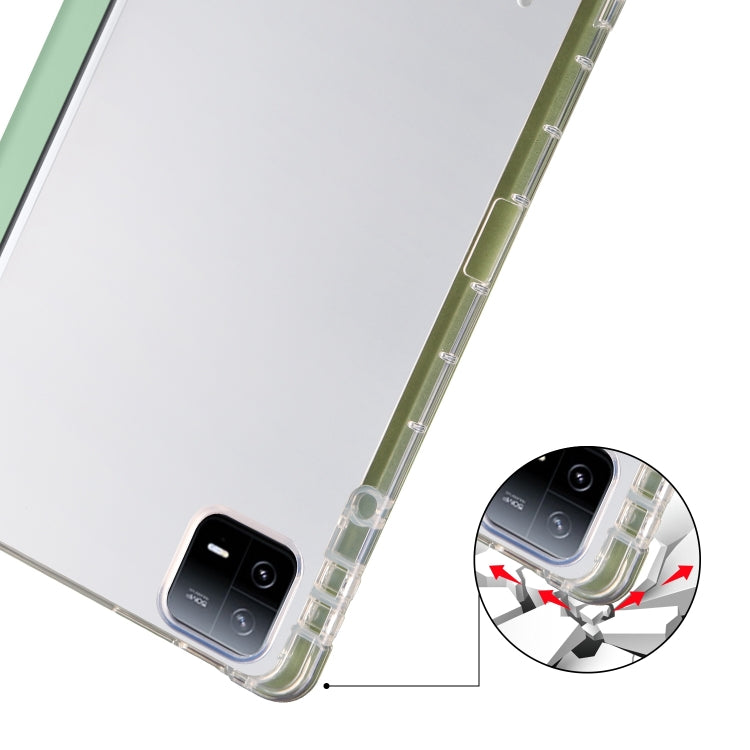 For Xiaomi Pad 6 / 6 Pro 3-fold Clear TPU Smart Leather Tablet Case with Pen Slot(Green)
