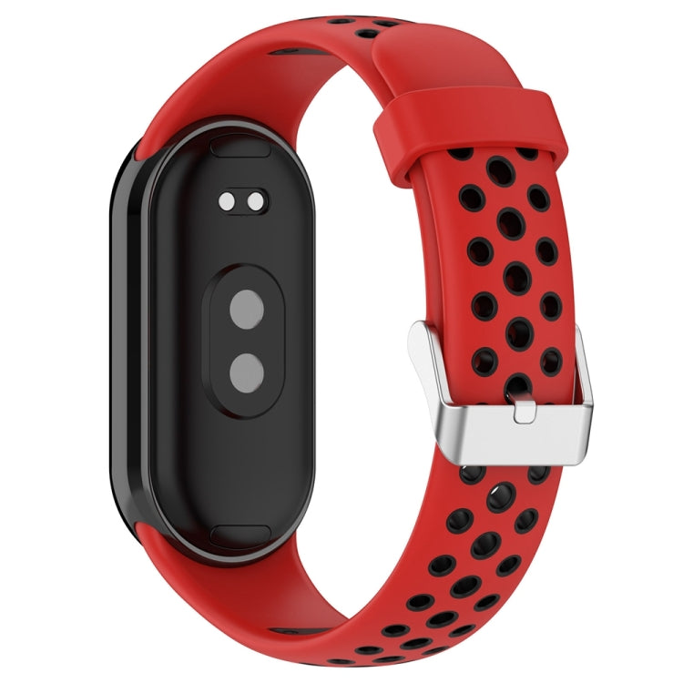 For Xiaomi Mi Band 8 Two-color Steel Plug Silicone Watch Band(Red Black) - Watch Bands by PMC TechLife | Online Shopping South Africa | PMC TechLife