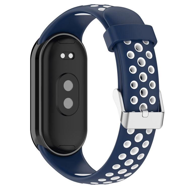 For Xiaomi Mi Band 8 Two-color Steel Plug Silicone Watch Band(Blue White) - Watch Bands by PMC TechLife | Online Shopping South Africa | PMC TechLife