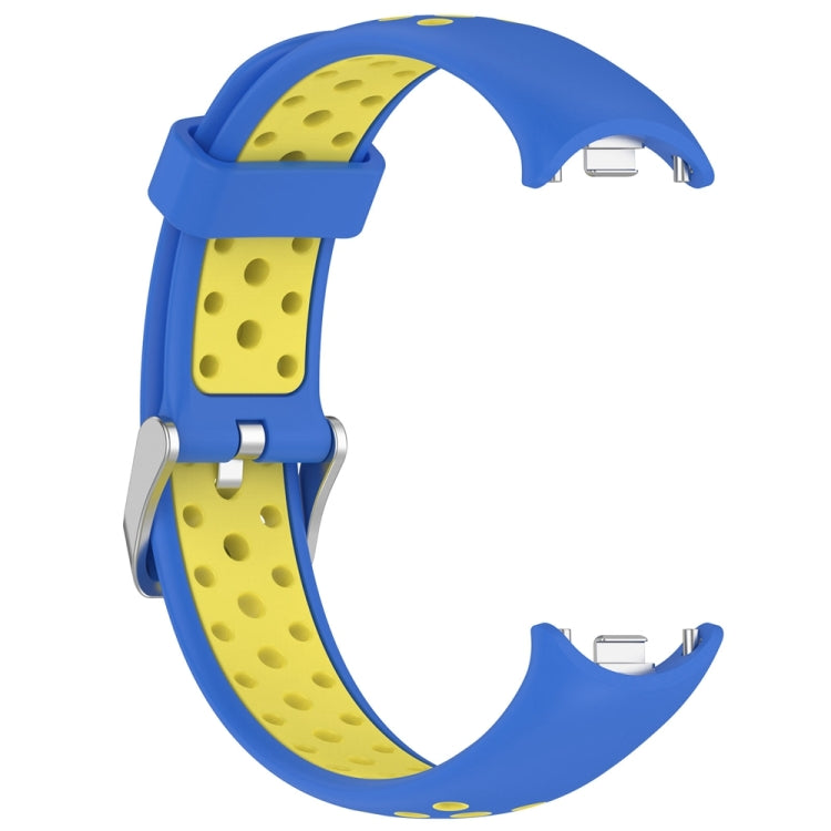 For Xiaomi Mi Band 8 Two-color Steel Plug Silicone Watch Band(Blue Yellow) - Watch Bands by PMC TechLife | Online Shopping South Africa | PMC TechLife
