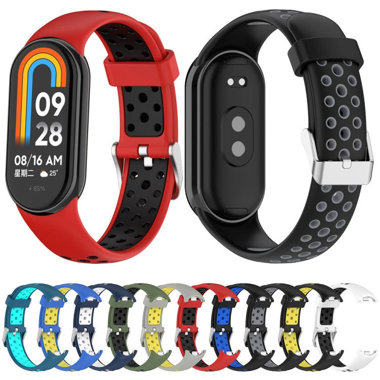 For Xiaomi Mi Band 8 Two-color Steel Plug Silicone Watch Band(White Black) - Watch Bands by PMC TechLife | Online Shopping South Africa | PMC TechLife