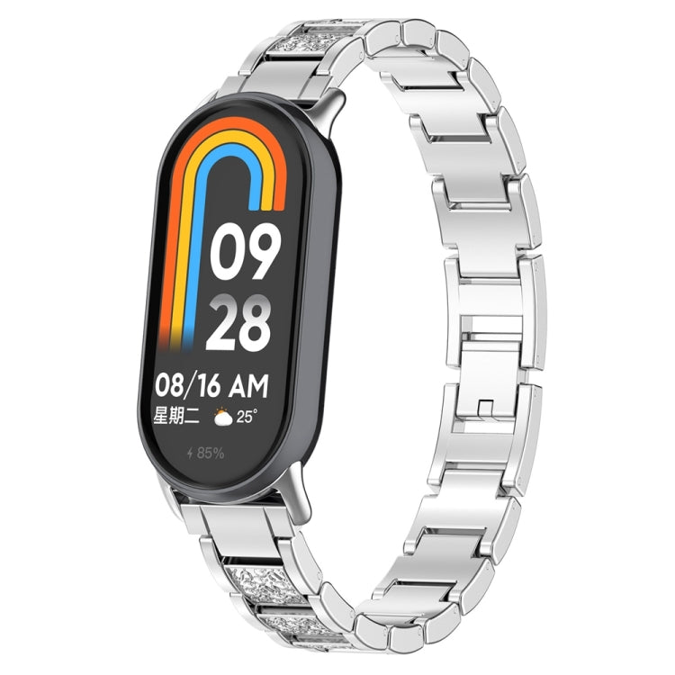 For Xiaomi Mi Band 8 Three-beads Full Diamond Metal Watch Band(Silver) - Watch Bands by PMC TechLife | Online Shopping South Africa | PMC TechLife