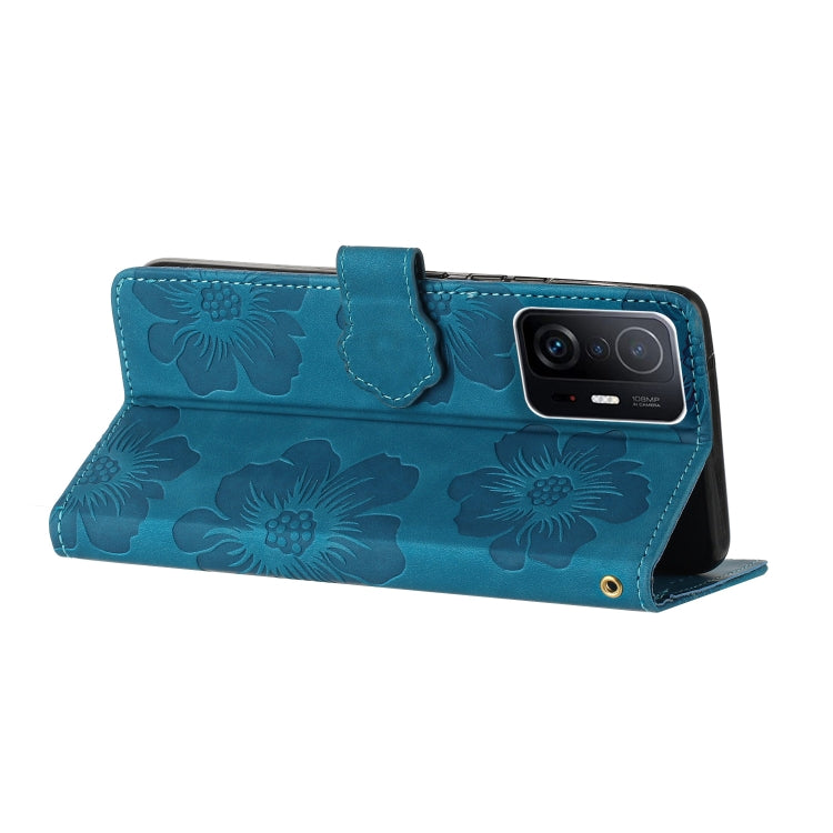 For Xiaomi 11T / 11T Pro Flower Embossing Pattern Leather Phone Case(Blue)