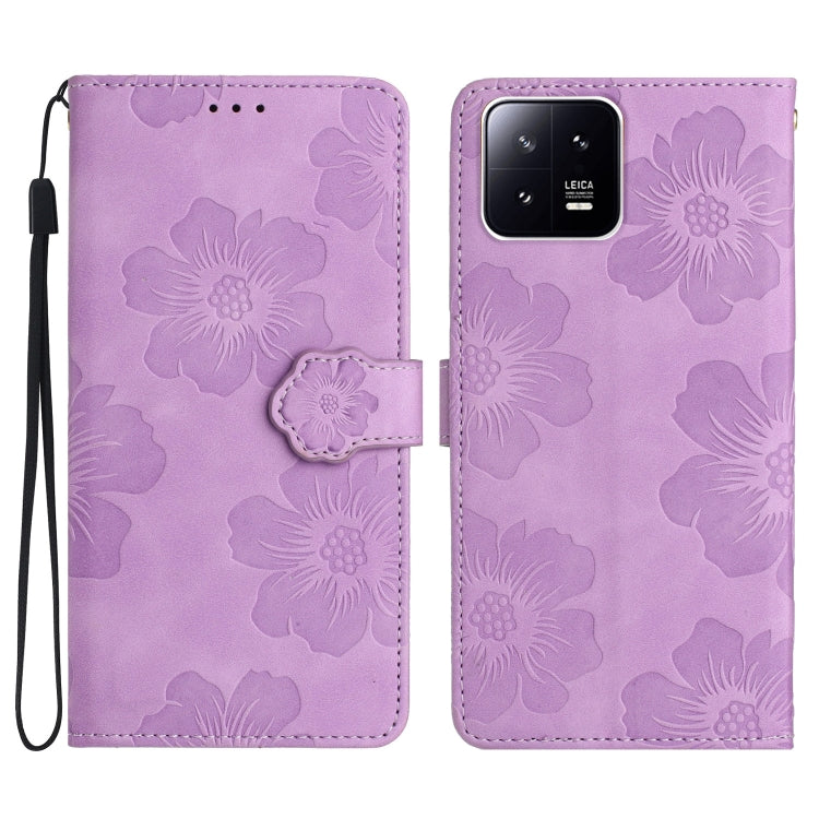 For Xiaomi 13 Flower Embossing Pattern Leather Phone Case(Purple) - free shipping - PMC TechLife - Order now!