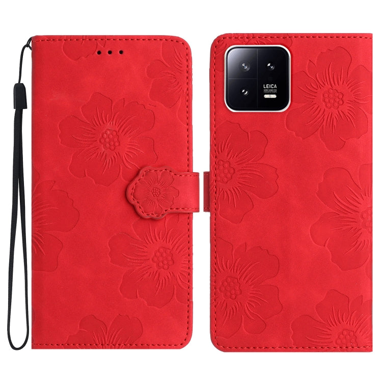 For Xiaomi 13 Flower Embossing Pattern Leather Phone Case(Red) - free shipping - PMC TechLife - Order now!
