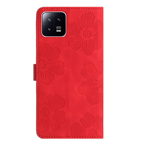 For Xiaomi 13 Flower Embossing Pattern Leather Phone Case(Red)