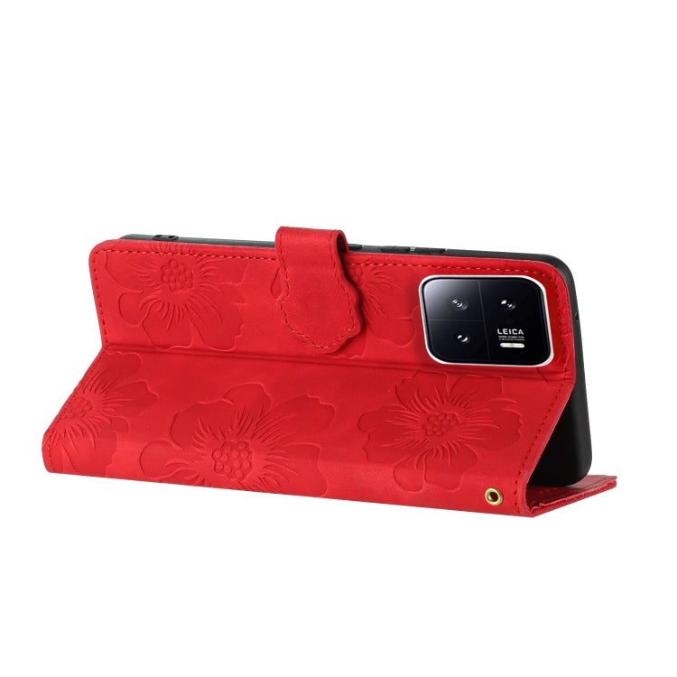 For Xiaomi 13 Flower Embossing Pattern Leather Phone Case(Red) - free shipping - PMC TechLife - Order now!