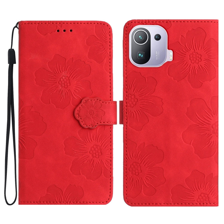 For Xiaomi Mi 11 Pro Flower Embossing Pattern Leather Phone Case(Red) - free shipping - PMC TechLife - Order now!