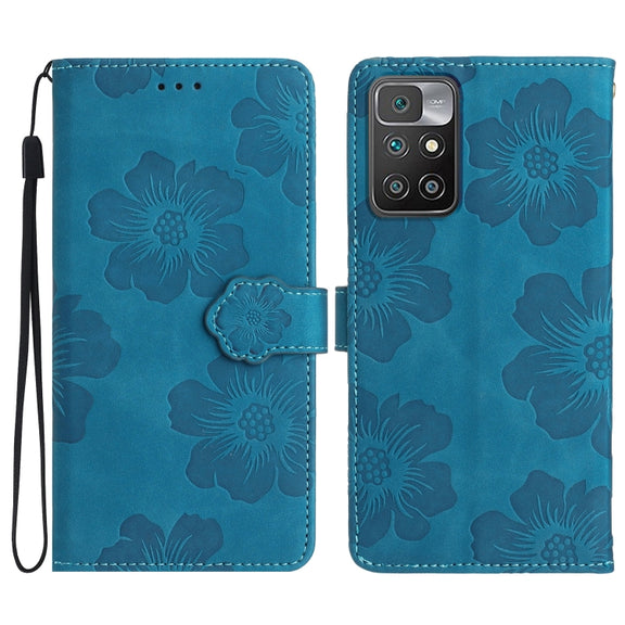For Xiaomi Redmi 10 Flower Embossing Pattern Leather Phone Case(Blue)