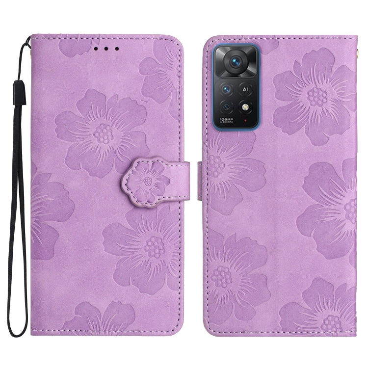 For Xiaomi Redmi Note 11 Pro 5G Global Flower Embossing Pattern Leather Phone Case(Purple) - free shipping - PMC TechLife - Order now!