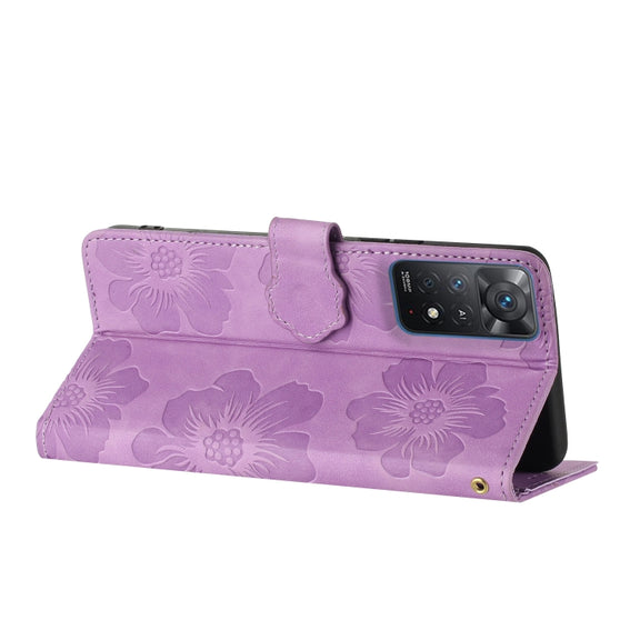 For Xiaomi Redmi Note 11 Pro 5G Global Flower Embossing Pattern Leather Phone Case(Purple)