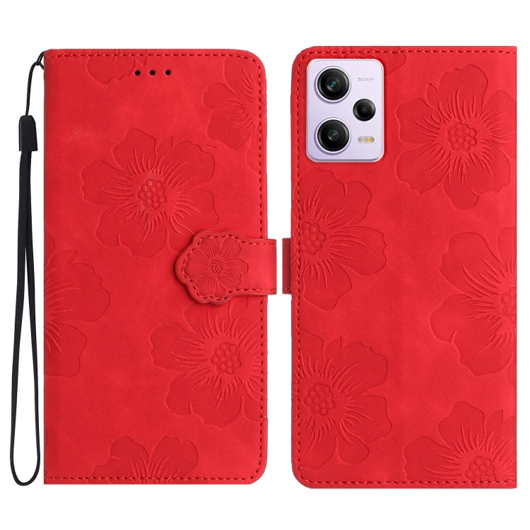 For Xiaomi Redmi Note 12 Pro 5G Flower Embossing Pattern Leather Phone Case(Red) - free shipping - PMC TechLife - Order now!
