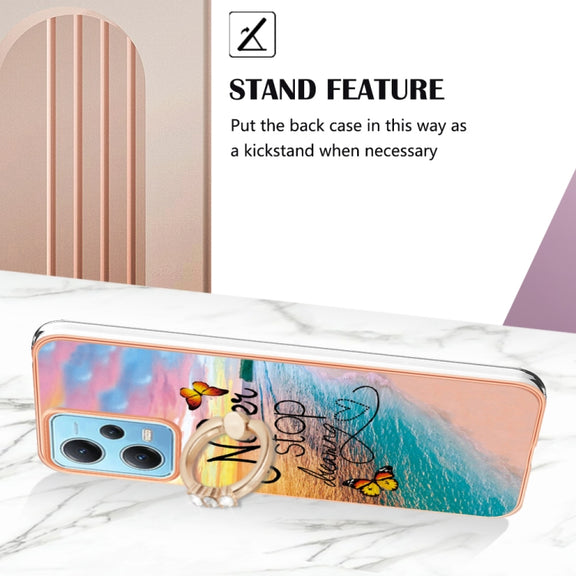For Xiaomi Redmi Note 12 5G Global/Poco X5 5G Electroplating IMD TPU Phone Case with Ring(Dream Butterfly)