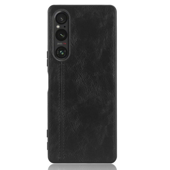 For Sony Xperia 1 V Sewing Cow Pattern Skin PC + PU + TPU Phone Case(Black)