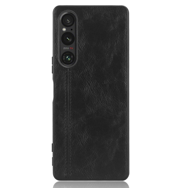 For Sony Xperia 1 V Sewing Cow Pattern Skin PC + PU + TPU Phone Case(Black)