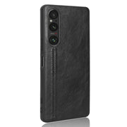 For Sony Xperia 1 V Sewing Cow Pattern Skin PC + PU + TPU Phone Case(Black)