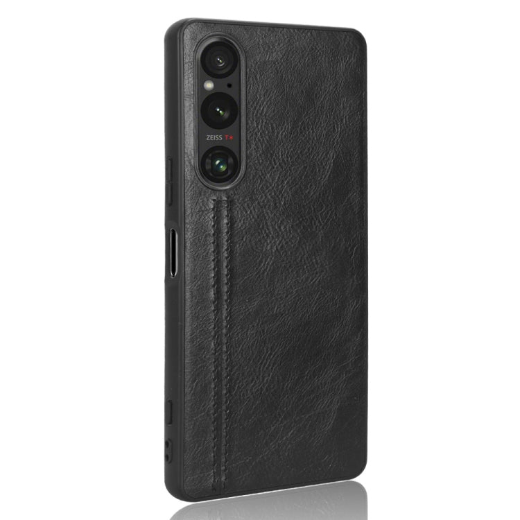 For Sony Xperia 1 V Sewing Cow Pattern Skin PC + PU + TPU Phone Case(Black)
