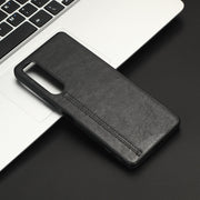 For Sony Xperia 1 V Sewing Cow Pattern Skin PC + PU + TPU Phone Case(Black)
