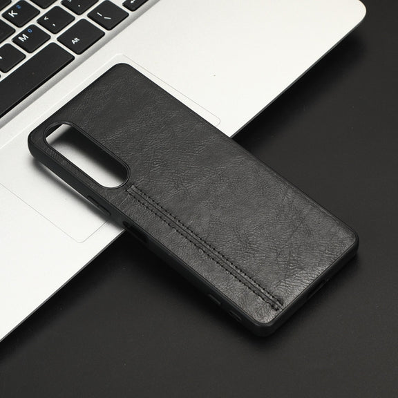 For Sony Xperia 1 V Sewing Cow Pattern Skin PC + PU + TPU Phone Case(Black)