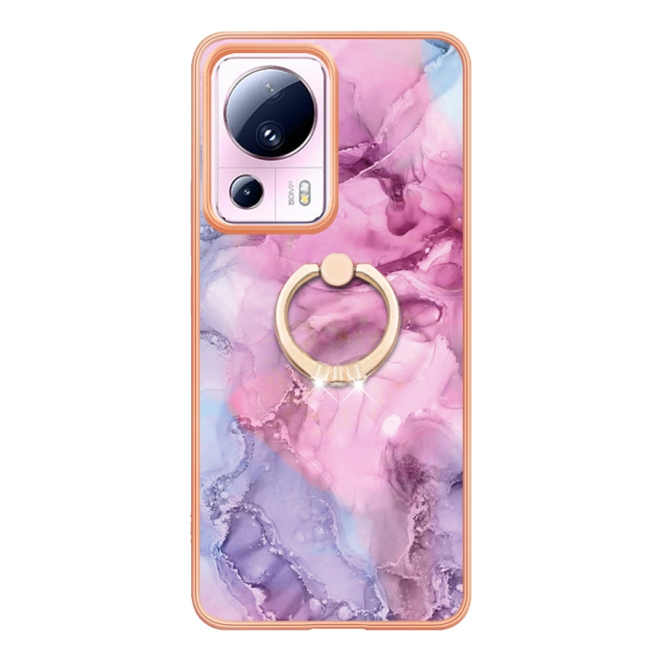 For Xiaomi 13 Lite 5G Electroplating Marble Dual-side IMD Phone Case with Ring(Pink 013)