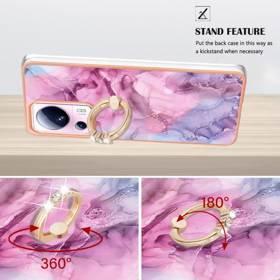 For Xiaomi 13 Lite 5G Electroplating Marble Dual-side IMD Phone Case with Ring(Pink 013)