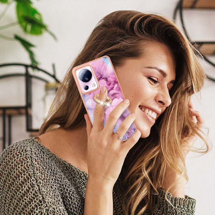 For Xiaomi 13 Lite 5G Electroplating Marble Dual-side IMD Phone Case with Ring(Pink 013)