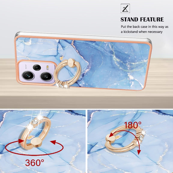 For Xiaomi Redmi Note 12 Pro 5G Global Electroplating Marble Dual-side IMD Phone Case with Ring(Blue 018)