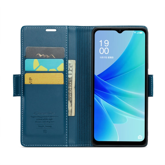For OPPO A57 4G Global/A57s 4G Global CaseMe 023 Butterfly Buckle Litchi Texture RFID Anti-theft Leather Phone Case(Blue)