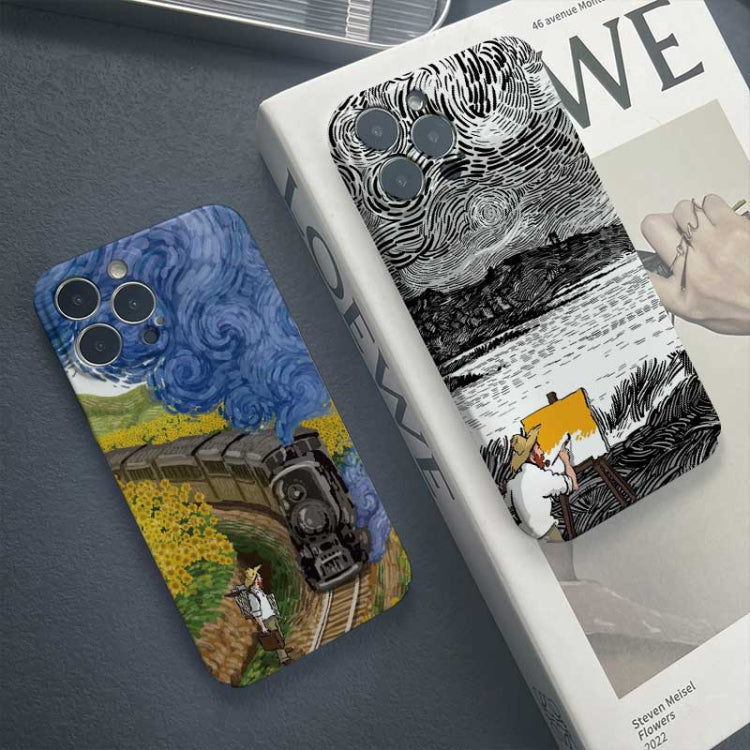 For iPhone 14 Pro Max Precise Hole Oil Painting Pattern PC Phone Case(Handcart) - free shipping - PMC TechLife - Order now!