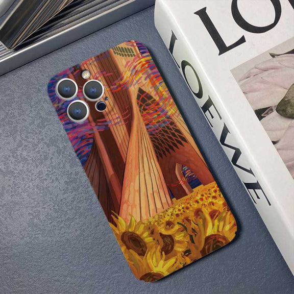 For iPhone 13 mini Precise Hole Oil Painting Pattern PC Phone Case(Architectural Painting)