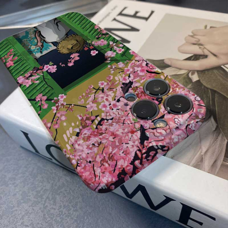 For iPhone 13 Pro Precise Hole Oil Painting Pattern PC Phone Case(Peach Blossom) - free shipping - PMC TechLife - Order now!