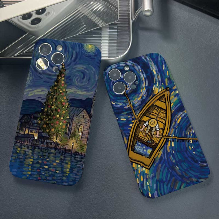 For iPhone 13 Pro Max Precise Hole Oil Painting Pattern PC Phone Case(Castle)