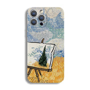 For iPhone 12 Pro Precise Hole Oil Painting Pattern PC Phone Case(Landscape Painting)