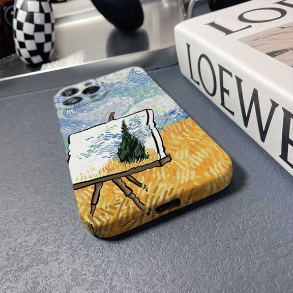 For iPhone 12 Pro Precise Hole Oil Painting Pattern PC Phone Case(Landscape Painting)