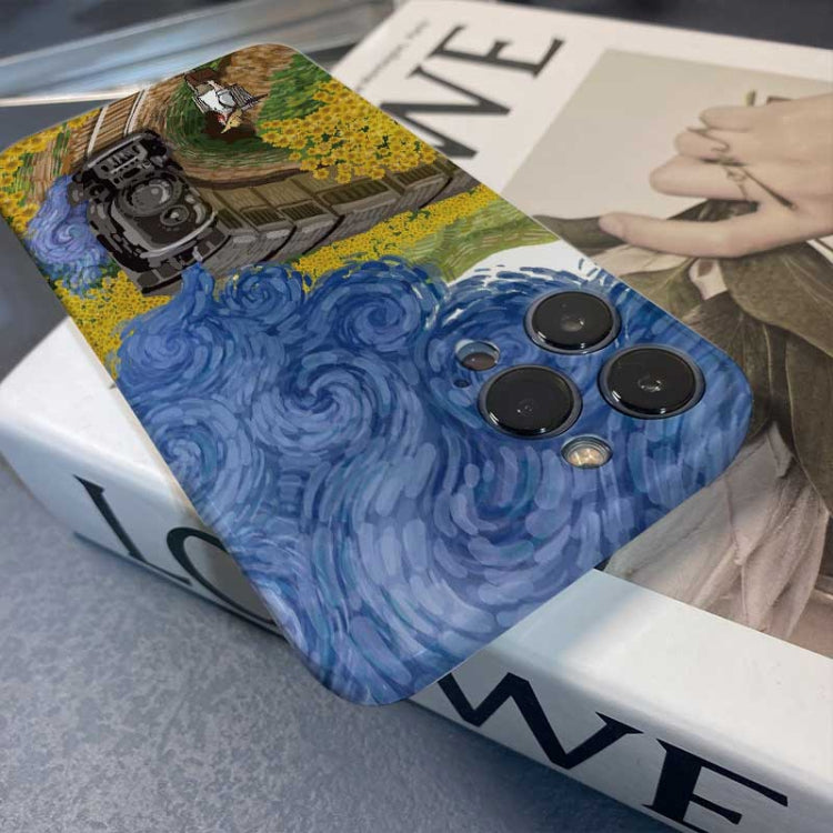 For iPhone 12 Pro Max Precise Hole Oil Painting Pattern PC Phone Case(Handcart)