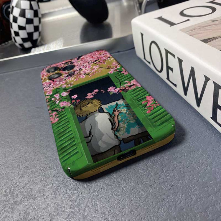 For iPhone 12 Pro Max Precise Hole Oil Painting Pattern PC Phone Case(Peach Blossom) - iPhone 12 Pro Max Cases by PMC TechLife | Online Shopping South Africa | PMC TechLife