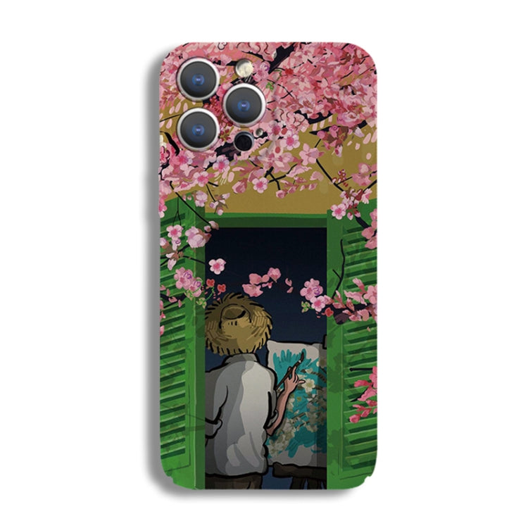 For iPhone SE 2022 / 2020 / 8 / 7 Precise Hole Oil Painting Pattern PC Phone Case(Peach Blossom)